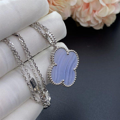 [⭐Miroze]CLOVER SILVER CHALCEDONY BIG CLOVER NECKLACE