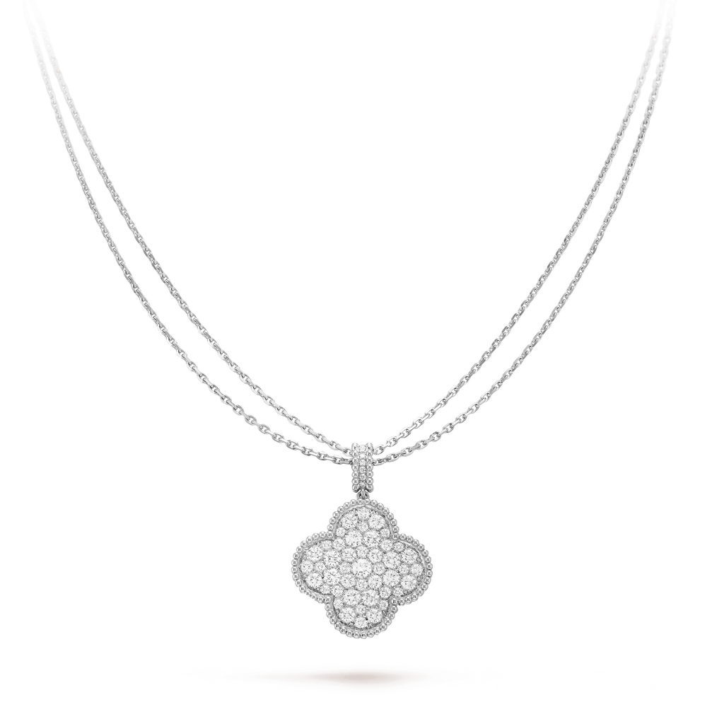 ⭐Miroze CLOVER 25MM SILVER FULL DIAMOND BIG CLOVER NECKLACE