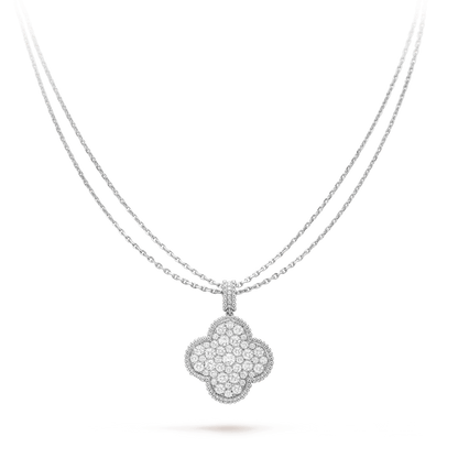 [⭐Miroze]CLOVER 25MM SILVER FULL DIAMOND BIG CLOVER NECKLACE