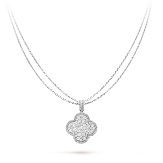[⭐Miroze]CLOVER 25MM SILVER FULL DIAMOND BIG CLOVER NECKLACE