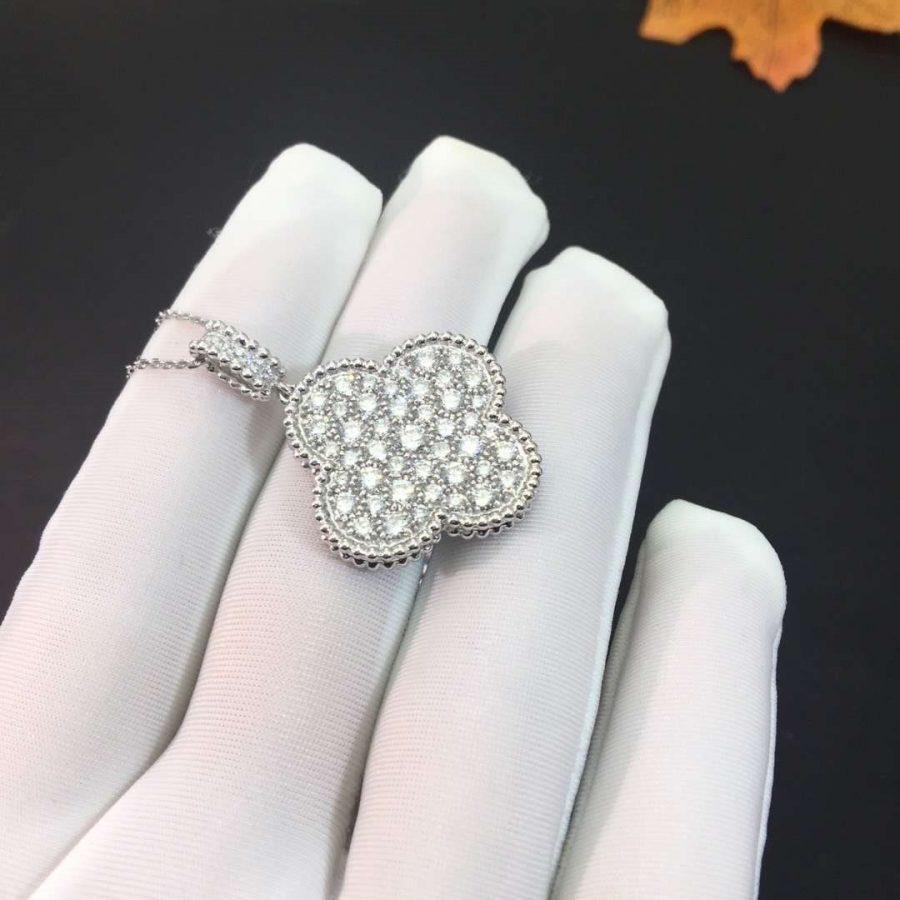 ⭐Miroze CLOVER 25MM SILVER FULL DIAMOND BIG CLOVER NECKLACE