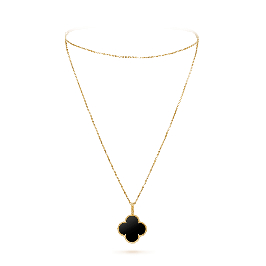 ⭐Miroze CLOVER 25MM GOLD ONYX BIG CLOVER NECKLACE