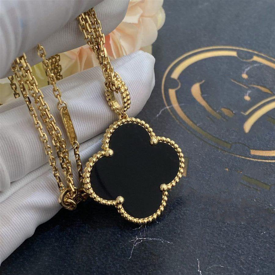 [⭐Miroze]CLOVER 25MM GOLD ONYX BIG CLOVER NECKLACE