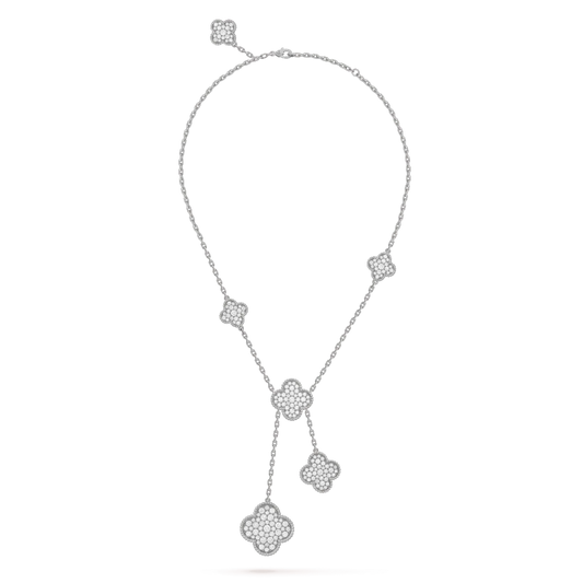[⭐Miroze]CLOVER 5 MOTIFS SILVER DIAMONDS NECKLACE