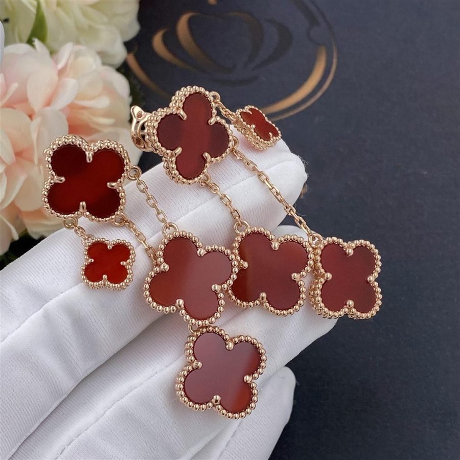 ⭐Miroze CLOVER EARRINGS CARNELIAN 4 MOTIFS PINK GOLD