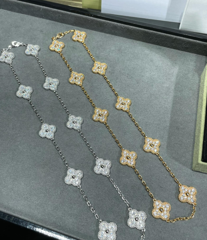 [[⭐Miroze] ]CLOVER 10 MOTIFS FULL DIAMOND NECKLACE