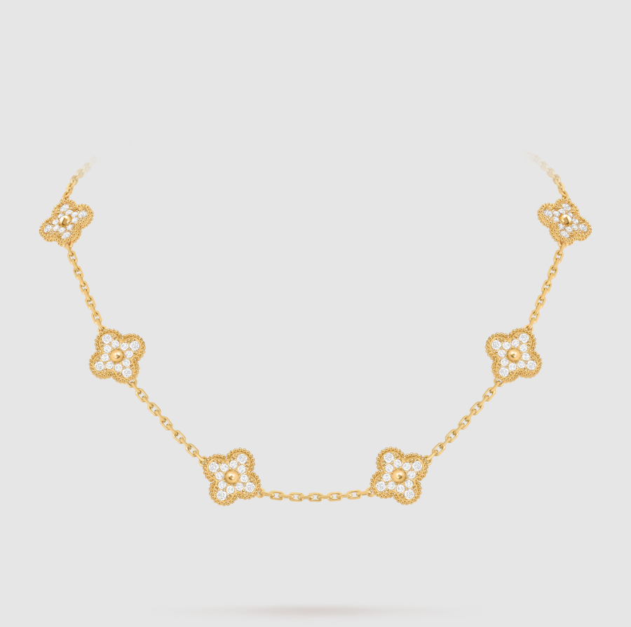 [⭐Miroze ]CLOVER 10 MOTIFS FULL DIAMOND NECKLACE