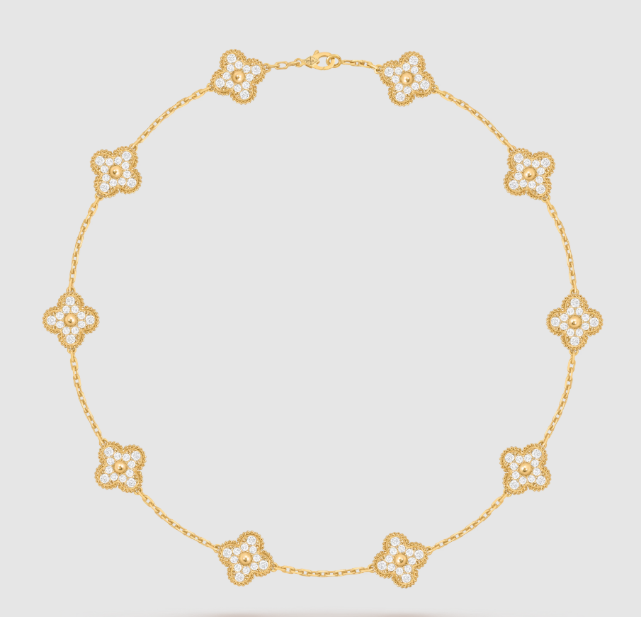 [⭐Miroze ]CLOVER 10 MOTIFS FULL DIAMOND NECKLACE