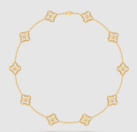 [[⭐Miroze] ]CLOVER 10 MOTIFS FULL DIAMOND NECKLACE