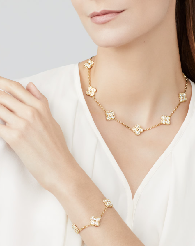 [⭐Miroze ]CLOVER 10 MOTIFS FULL DIAMOND NECKLACE