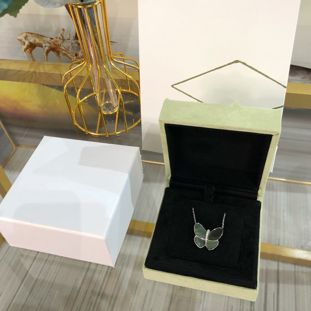 ⭐Miroze LARGE BUTTERFLY SILVER PENDANT DIAMOND NECKLACE