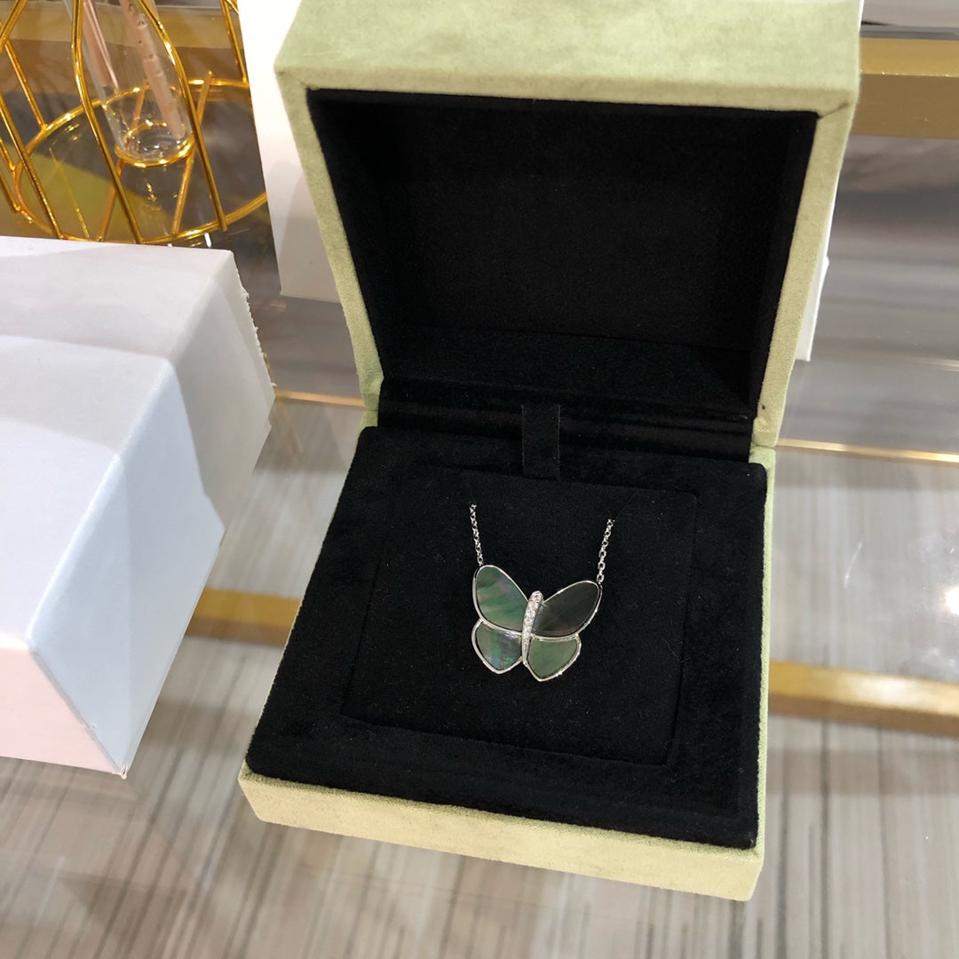 ⭐Miroze LARGE BUTTERFLY SILVER PENDANT DIAMOND NECKLACE
