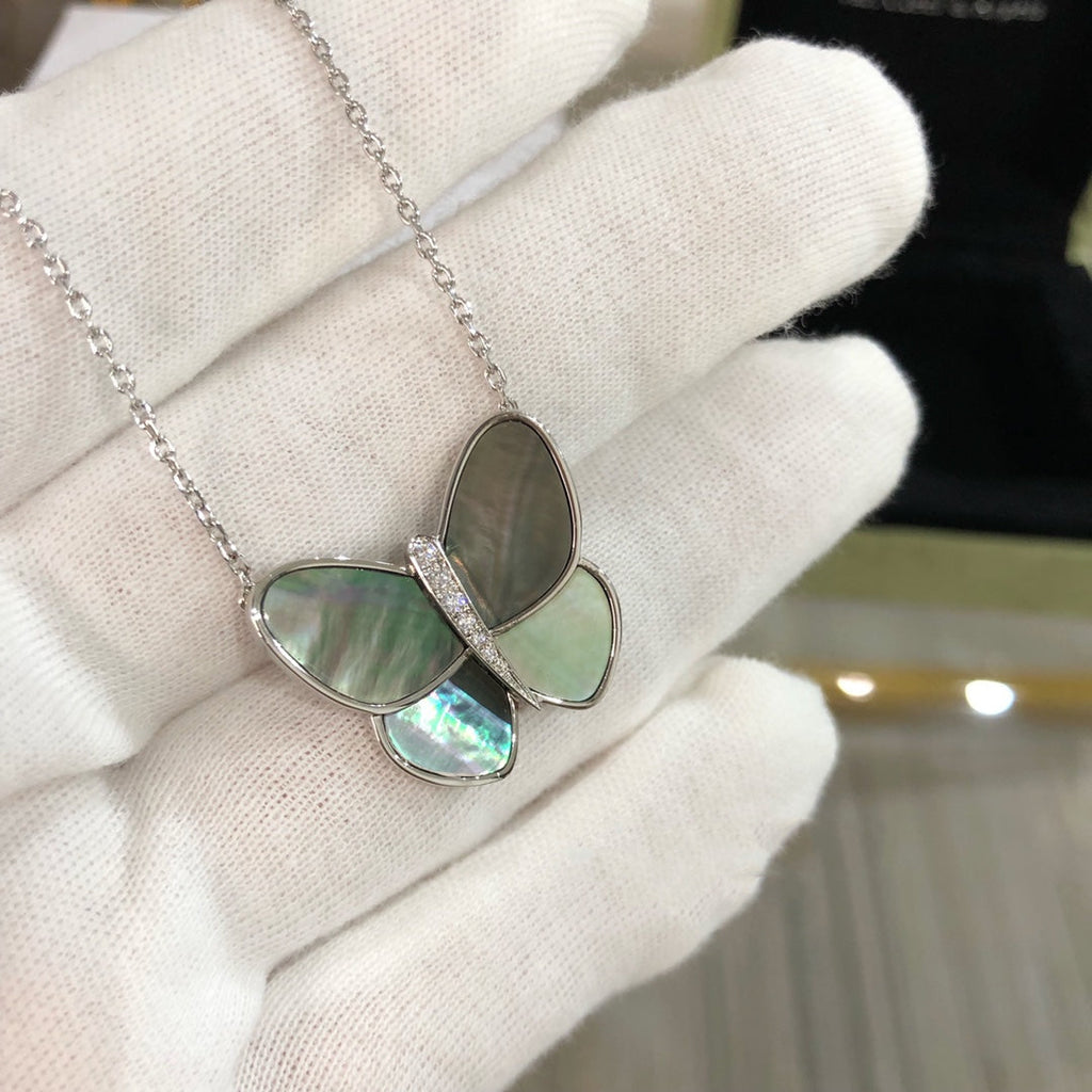 ⭐Miroze LARGE BUTTERFLY SILVER PENDANT DIAMOND NECKLACE