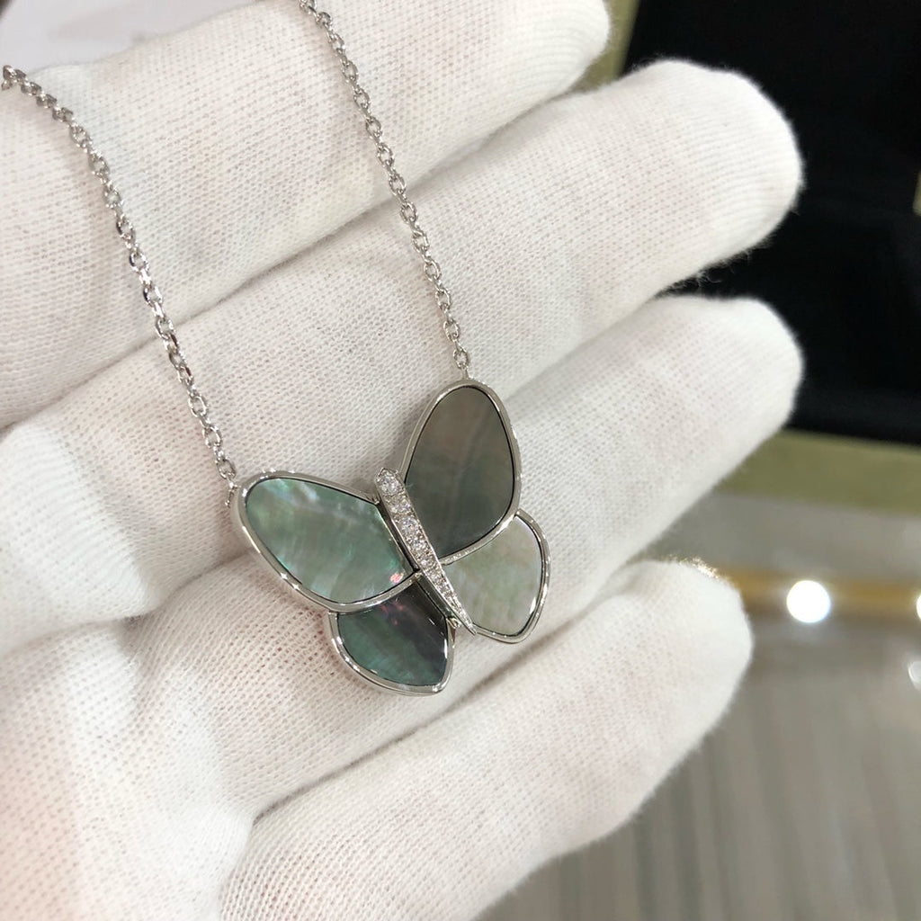 ⭐Miroze LARGE BUTTERFLY SILVER PENDANT DIAMOND NECKLACE
