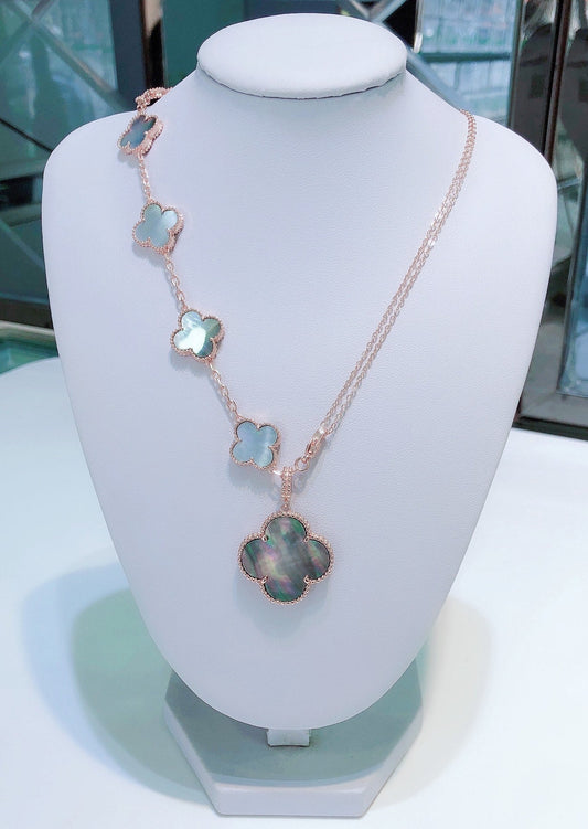[⭐Miroze]COMBINED BRACELET 5 MOTIFS AND NECKLACE DARK MOP ROSE GOLD