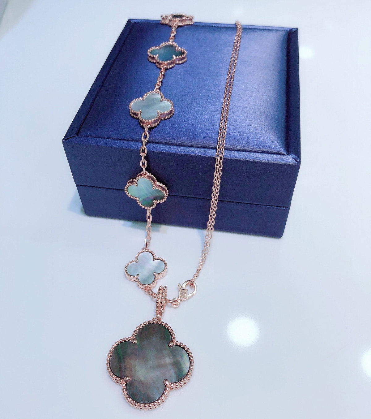 ⭐Miroze COMBINED BRACELET 5 MOTIFS AND NECKLACE DARK MOP ROSE GOLD