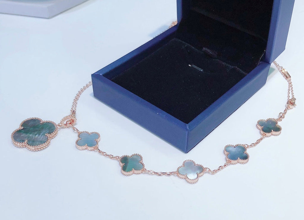 ⭐Miroze COMBINED BRACELET 5 MOTIFS AND NECKLACE DARK MOP ROSE GOLD