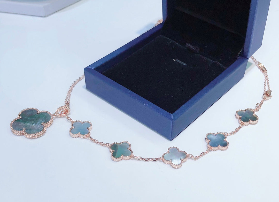 [⭐Miroze]COMBINED BRACELET 5 MOTIFS AND NECKLACE DARK MOP ROSE GOLD