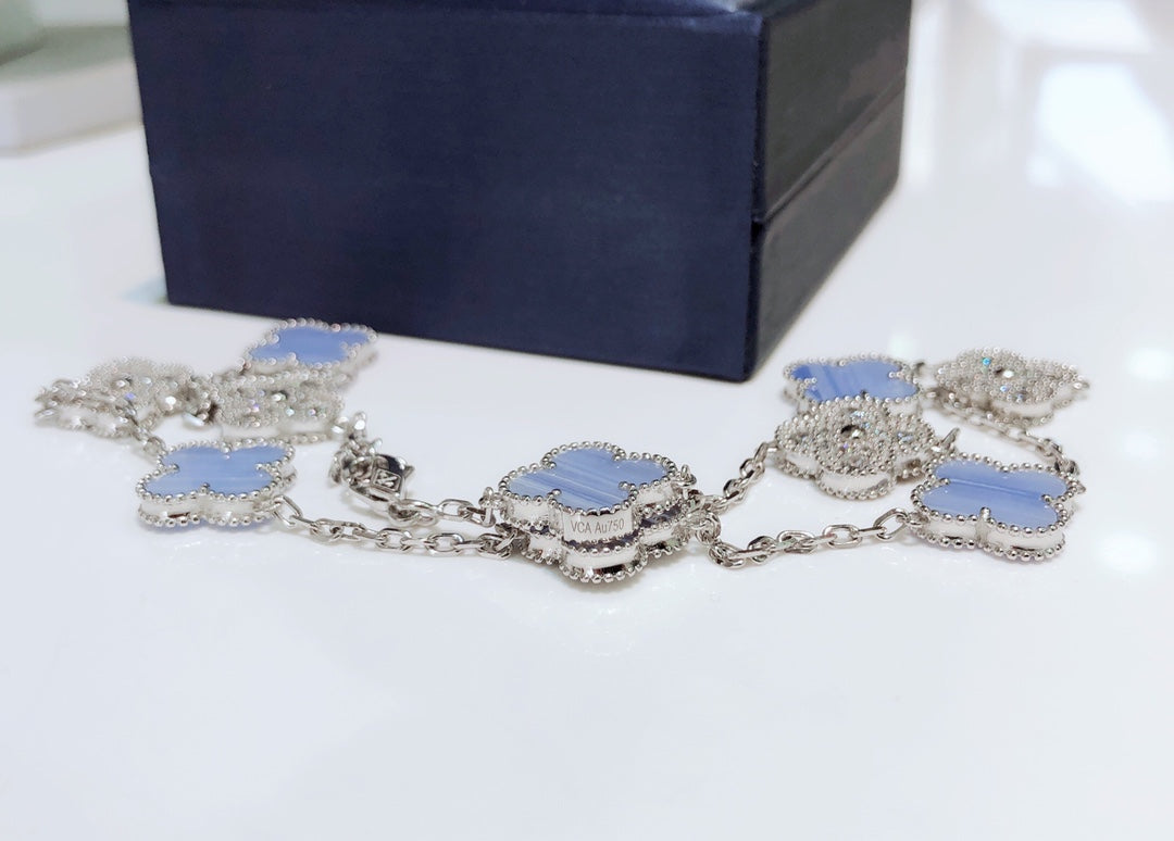 ⭐Miroze CLOVER 10 MOTIFS CHALCEDONY DIAMONDS SILVER NECKLACE