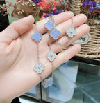 ⭐Miroze CLOVER 10 MOTIFS CHALCEDONY DIAMONDS SILVER NECKLACE