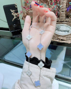 ⭐Miroze CLOVER 10 MOTIFS CHALCEDONY DIAMONDS SILVER NECKLACE