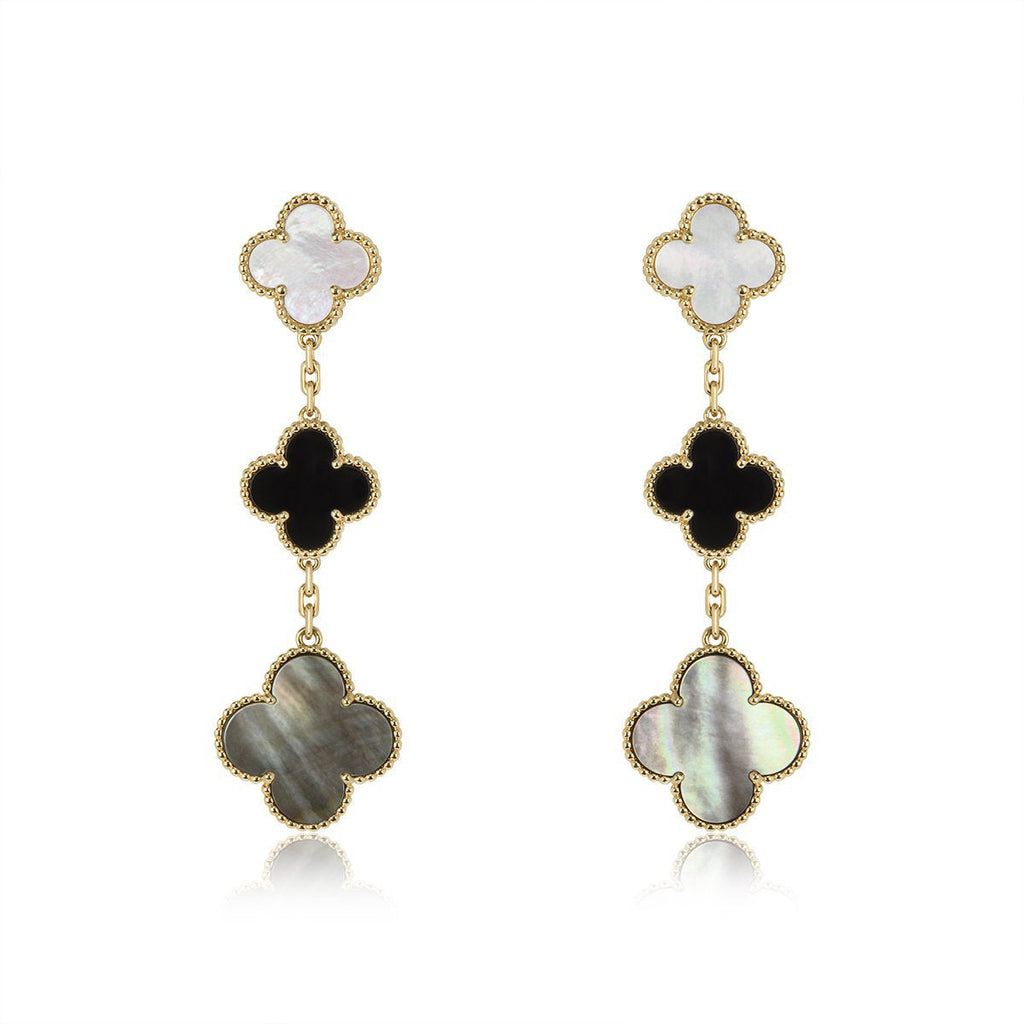 ⭐Miroze CLOVER EARRINGS GOLD ONYX MOP 3 MOTIF