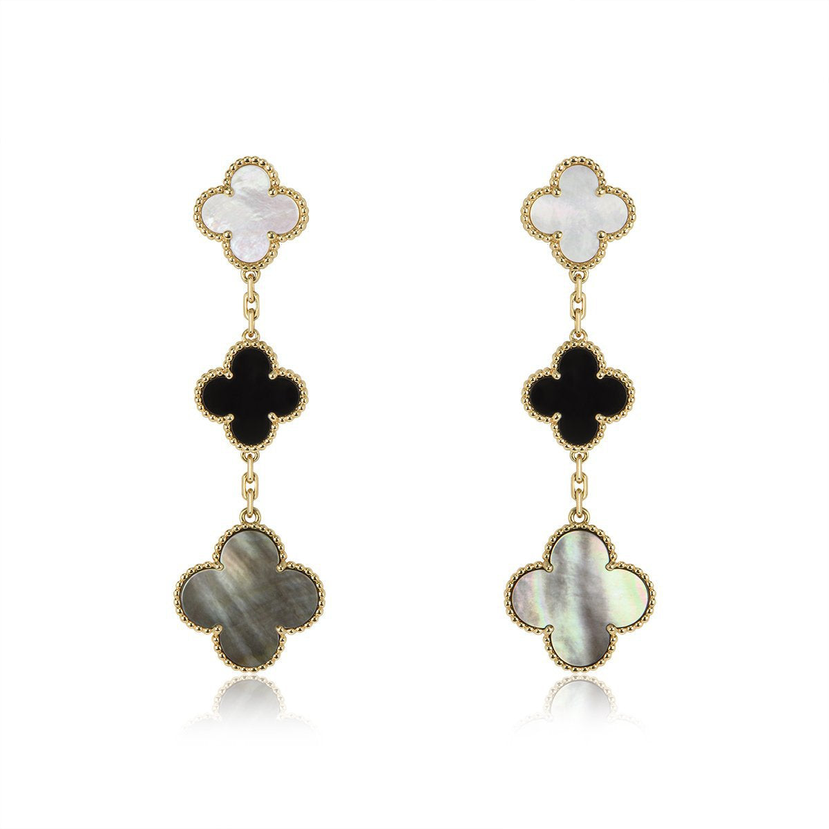 ⭐Miroze CLOVER EARRINGS GOLD ONYX MOP 3 MOTIF