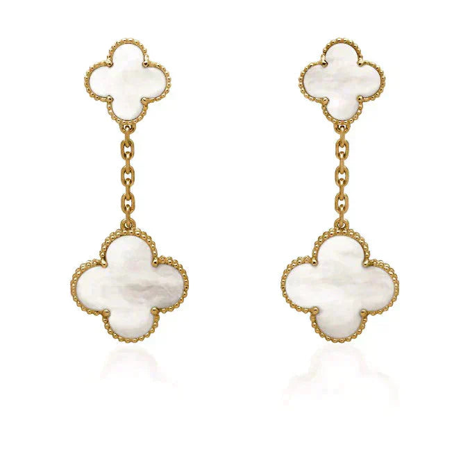 [⭐Miroze]CLOVER 2 MOTIF WHITE MOP EARRINGS