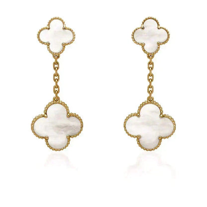 [⭐Miroze]CLOVER 2 MOTIF WHITE MOP EARRINGS