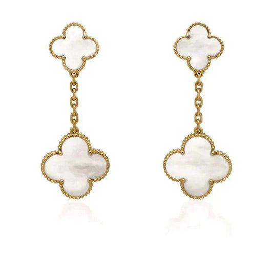 [⭐Miroze]CLOVER 2 MOTIF WHITE MOP EARRINGS