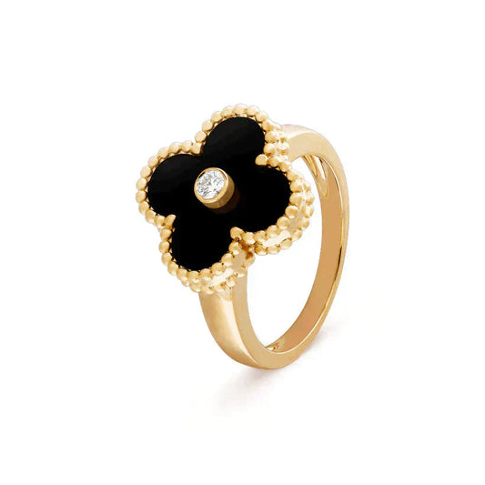 [⭐Miroze]CLOVER ONYX RING GOLD DIAMOND