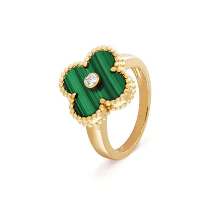 [⭐Miroze]CLOVER MALACHITE RING GOLD DIAMOND