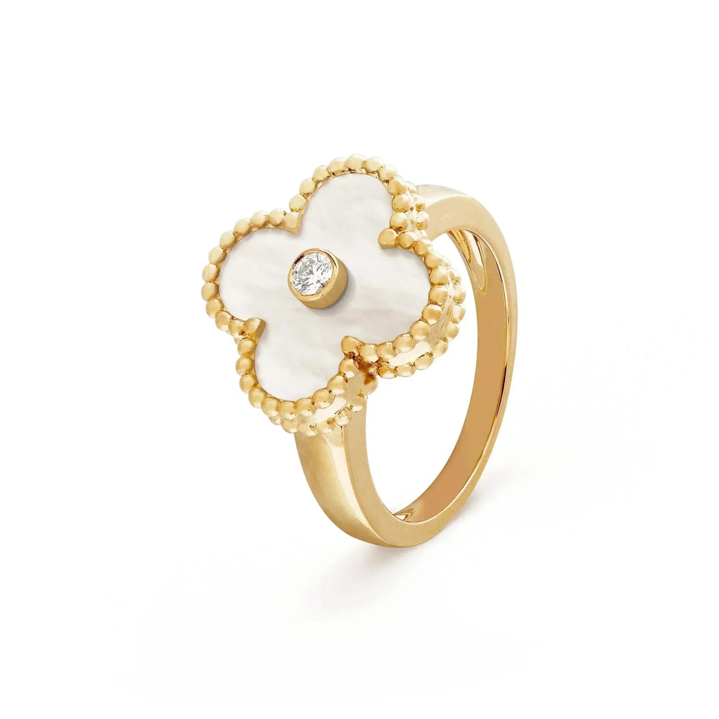 ⭐Miroze CLOVER PINK MOP RING GOLD DIAMOND