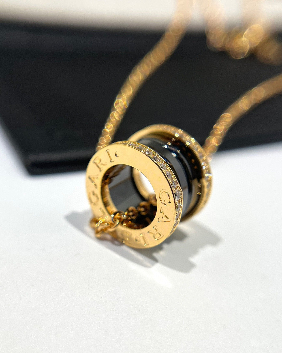 [⭐Veya]ZERO 1 BLACK CERAMIC DIAMOND PINK GOLD NECKLACE