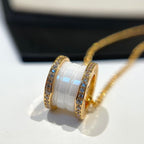 [⭐Veya]ZERO 1 WHITE CERAMIC DIAMOND PINK GOLD NECKLACE